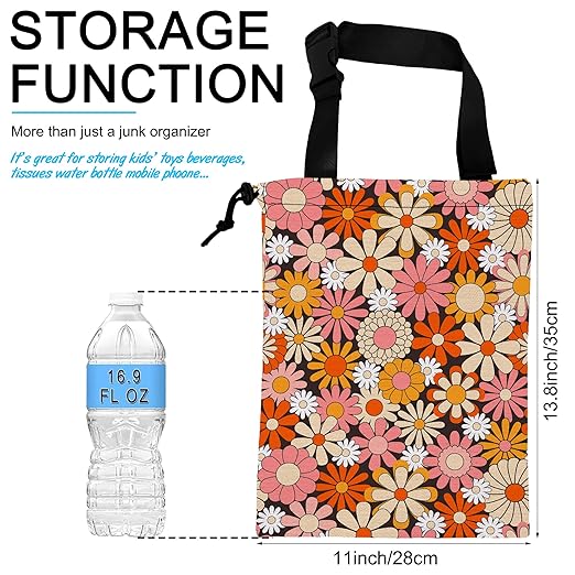 ghatobty Car Trash Bag Vintage Groovy Flowers Car Garbage Bag Hanging Car Trash Can