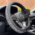 PINCTROT D Shaped Chenille Leather Steering Wheel Cover, Soft Mottled Colors, Sweat-Proof, Non-Slip Grip, All-Season Comfort, Flat Bottom 14.5-15 Inch(Mottled Gray)