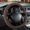 Brown Suede D Shaped Steering Wheel Cover, Breathable Non-Slip Sweat-Proof Wear-Resistant No Pilling, Warm in Winter and Cool in Summer, Universal 15 inch