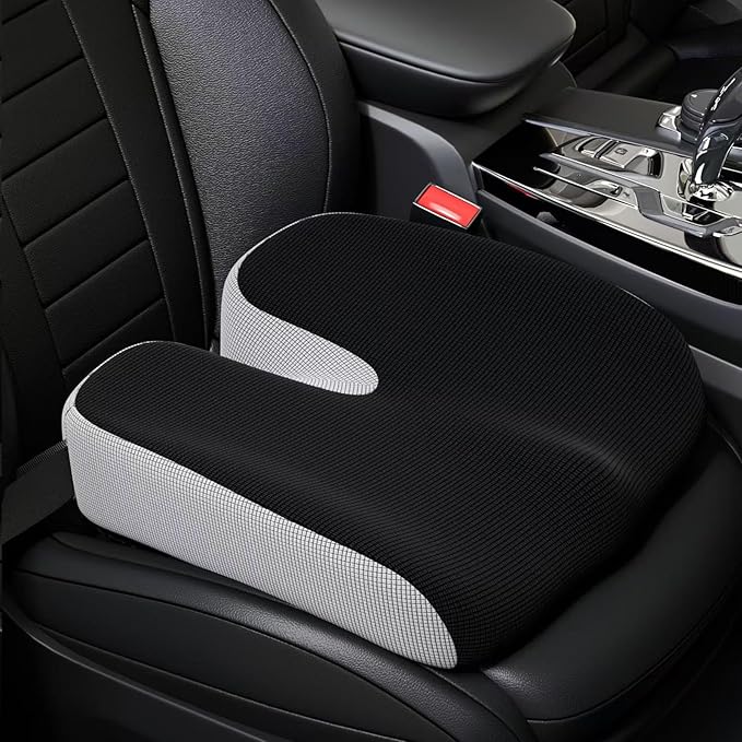 Adult Car Booster Seat Cushion, Memory Foam Wedge Car Seat Cushions for Short People Driving, Portable Driver Seat Cushion to Raise Height 3in for Car Truck Home Office Chair, Black