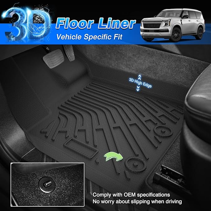 Cartist Floor Mats & Cargo Liner Fit for Nissan Armada 2025/Infiniti QX80 8 Seats Accessories All Weather Cargo Liners Carpet Protection