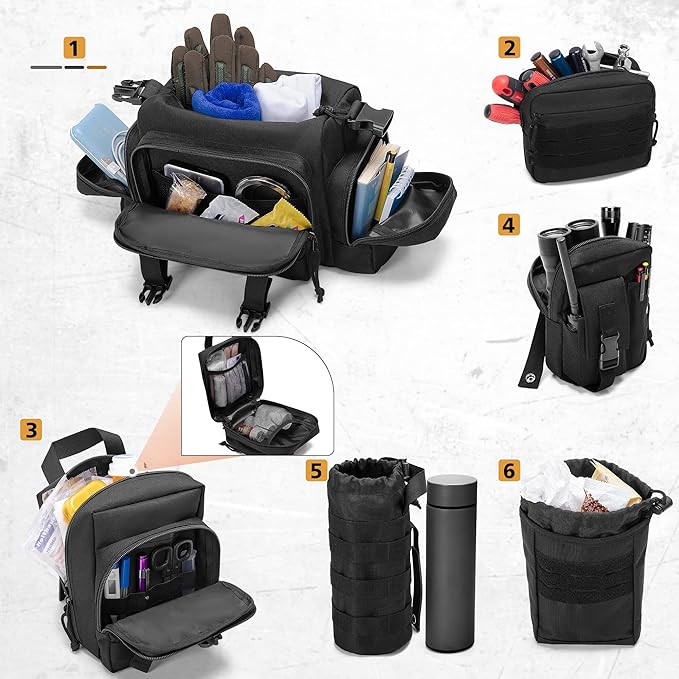6 Pack Tactical Car Seat Back Organizer, Universal Vehicle Panel Storage Bag with 6 Detachable Molle Pouch Fits for Truck, Pickup, SUV, Bag Only