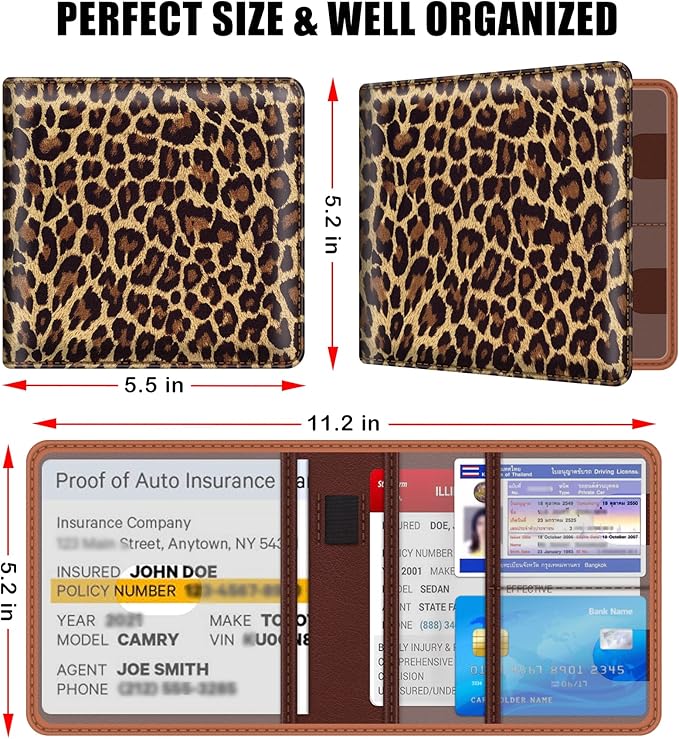 bvya Car Registration Insurance Card Holder, Glove Box Organizer Documents, ID, Driver License, Key Contact Paperwork Wallet, Accessories Storage Case for Truck, Vehicle, Auto, Men & Women with a Pen