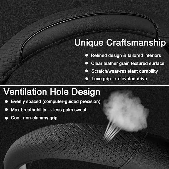 ANMOSVO Steering Wheel Cover for Honda Civic(2006-2015),CR-Z, Insight, S2000|Microfiber Leather & Anti-Slip Safety Design | 14-14.25 Inch Custom Fit (Black-Small Size)