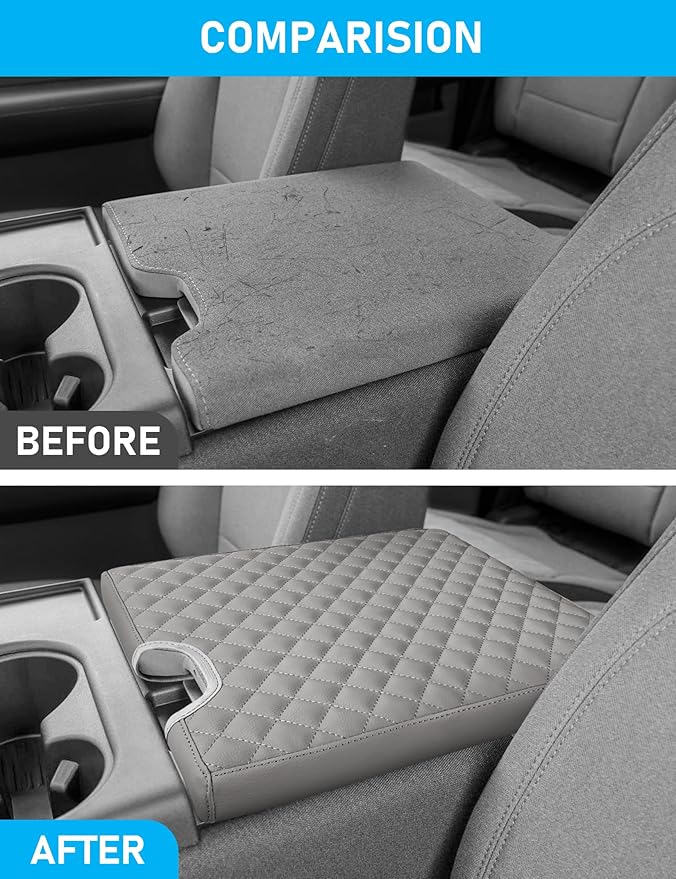 Center Console Armrest Cover for 2015-2025 Ford F150 F250 F350 F450 F550 with 40/20/40 Jump Seat, PU Leather Middle Console Cover Seat Box Lid Protective Cover Cushion Pad, Truck Accessories