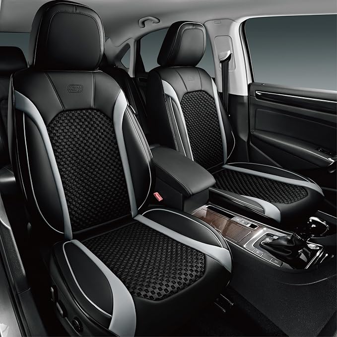 Skechers MAX Cushioning Car Seat Covers,Memory Foam Leather Seat Covers, Air Cooled Car Seat Cover Front Seats,Car Seat Cushion Airbag Universal Fit for Most Cars,Vans,Trucks,SUV,Grey