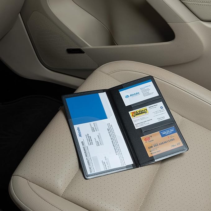 Samsill Car Registration and Insurance Holder, Essential Vehicle Glove Box Organizer, Vehicle Document Holder, Faux Leather, Sleek Black Design, Lottery Ticket Holder