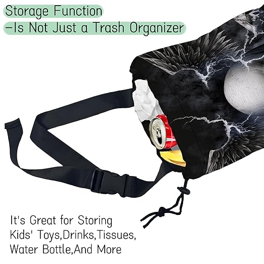 NHNXHWIA Skull Lightning Car Garbage Bag,Waterproof Small Car Trash Bag Hanging Back of Seat,Drawstring Hanging Car Trash Bag with Adjustable Buckle for Car Accessories