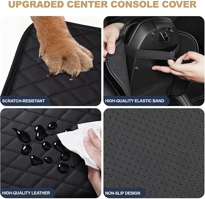 YORKNEIC Center Console Cover Fit for Ford Edge: Middle Console Cover with 2 Storage Pocket,Faux Leather Waterproof Anti-Scratch Car Armrest Cover Protector(Black)