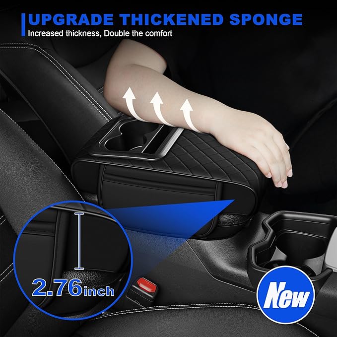 Center Console Cover Leather Armrest Cover Fit for Nissan Maxima 1992-2023 Middle Console Cushion with Storage Box&Cup Holder & Phone Slot(Black)