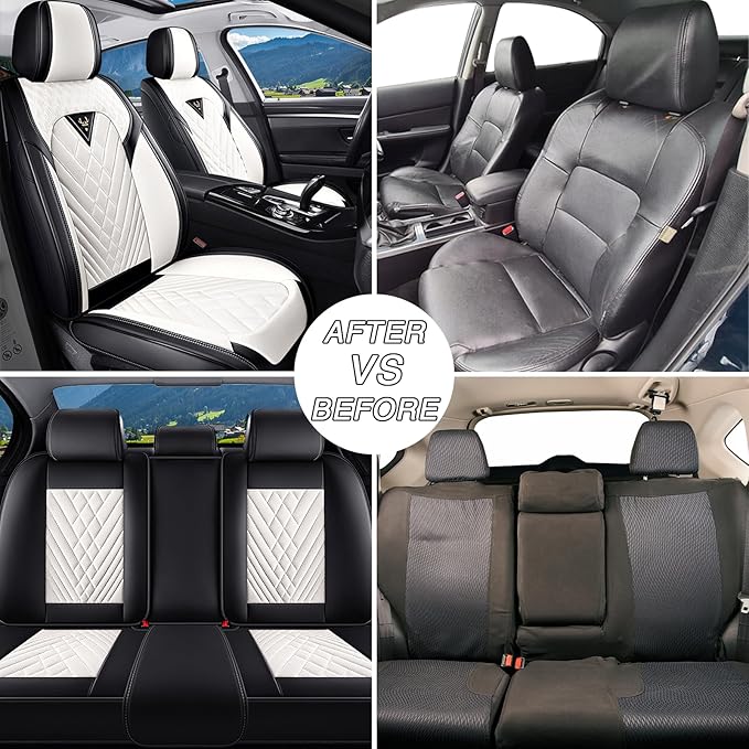 BYXN Car Seat Covers for Jeep Wrangler 2000-2026,Breathable Nappa Leather Car Seat Protector,Full Seat Cover Automotive Seat Cushion with Airbag Compatible(5 Seats,Black-White)