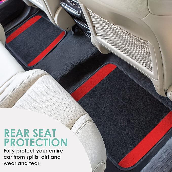FH Group Automotive Floor Mats – Universal Fit Premium Carpet Car Mats with Driver Heel Pad, Full Set for Cars, SUVs & Trucks - Red
