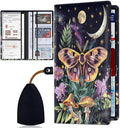Car Registration Holder, PU Leather Vehicle Card Document Glove Box Organizer, Women Interior Auto Accessories Case for Cards, Driver License Car Insurance Holder, Magical Moth Moonlit and Mushrooms