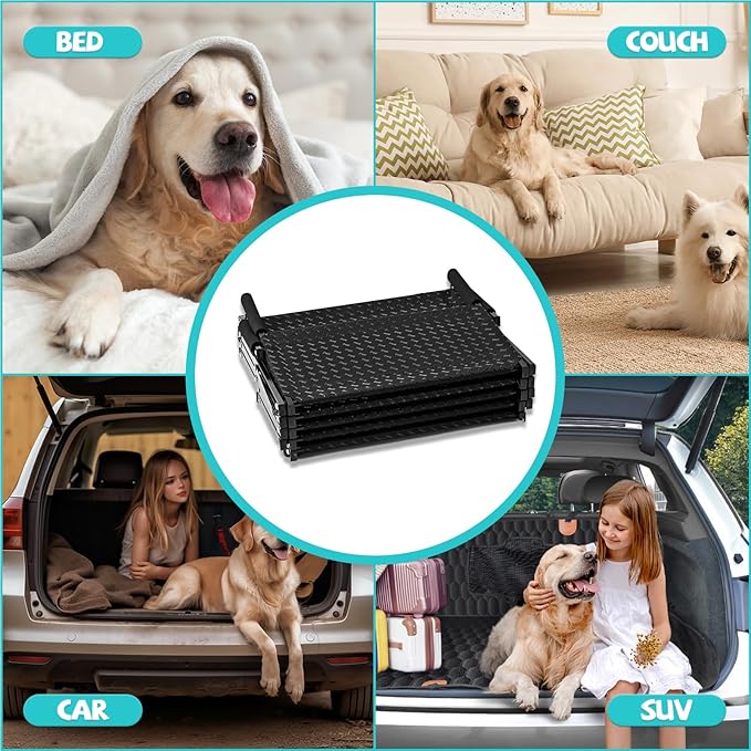 Zendova Extra Wide Dog Stairs for Car - Foldable 5-Step Non-Slip Pet Stairs for Home, Lightweight Dog Steps for Senior & Large Dogs to SUV, Truck, Bed - Supports 250 lbs