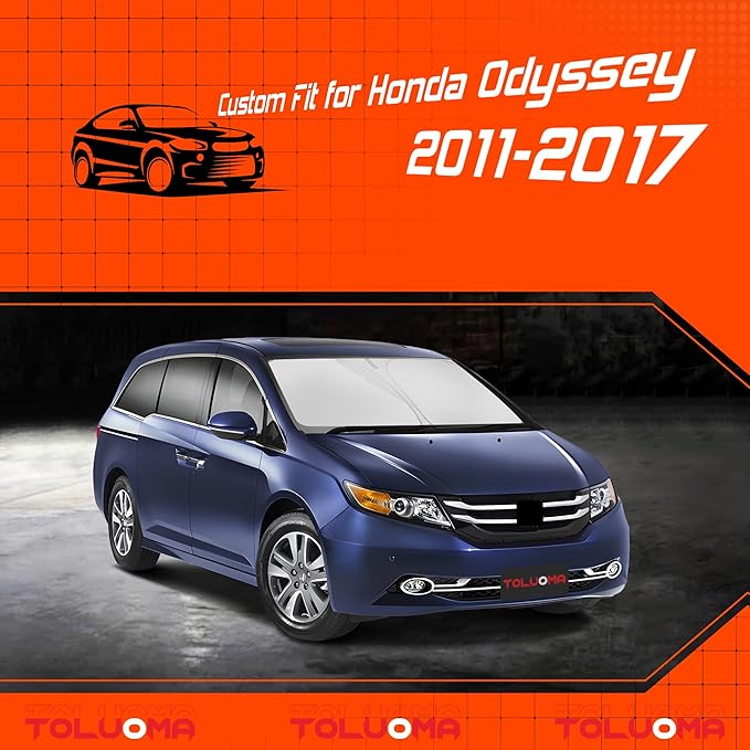 Toluoma Custom Fit Windshield Sun Shade for Honda Odyssey 2011-2017 - Full Coverage, 210T Reflective Fabric, Double-Layer Design - Blocks 99% UV Rays, Keeps Car Cool, Easy to Install and Store