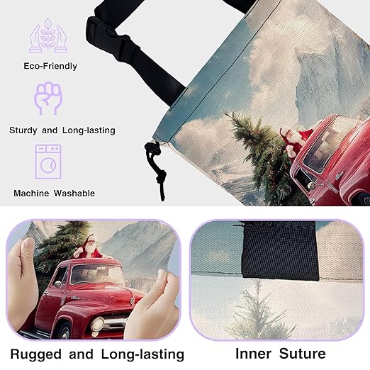 UUCBTAH Car Trash Bag Hanging Santa Claus Red Truck Car Trash Can for Back Seat Waterproof Car Trash Bin with Adjustable Straps and Drawstring for Car Accessories Vehicle Travelling Camping
