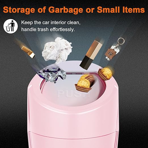 Kincown Car Trash Can, Mini Car Trash Bin with Lid, Leakproof Cup Holder Car Garbage Can with 20 Trash Bags, Vehicle Front Back Seat Organizers and Storage for Car, Home, Office, Pink