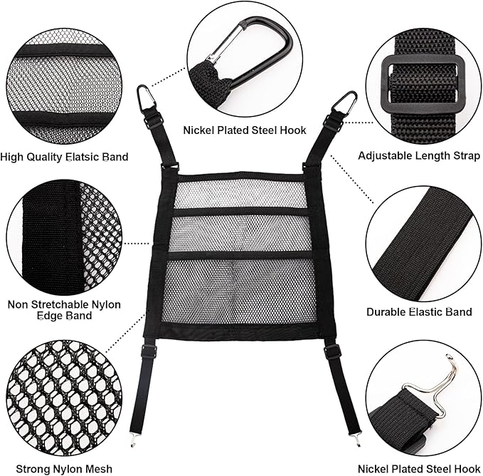 3 Layer Car Mesh Organizer Between Front Seat Backseat Mesh Storage Net Kid Dog Pet Barrier Car Net Pocket Handbag Tissue Purse Holder for SUV, Van