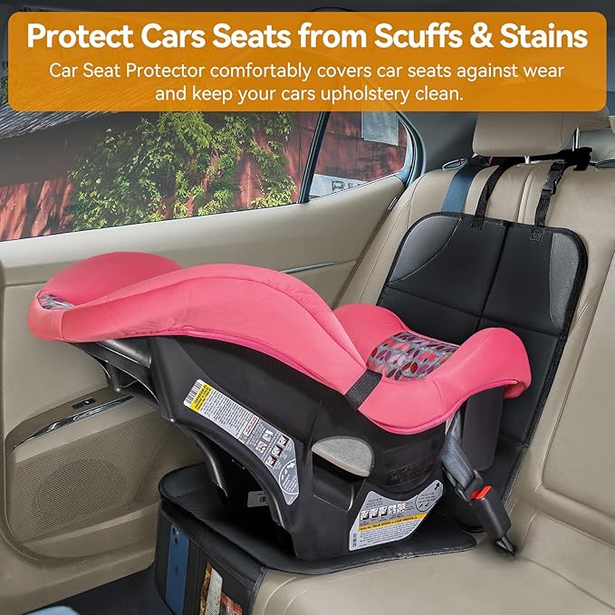 Musclez Car Seat Protectors, Car Seat Covers Waterproof 600D Fabric, Non-Slip Backing & 2 Mesh Pockets Carseat Protector for Baby Child Safety Seats, Pets, Automotive Interior Protection, Pack of 2