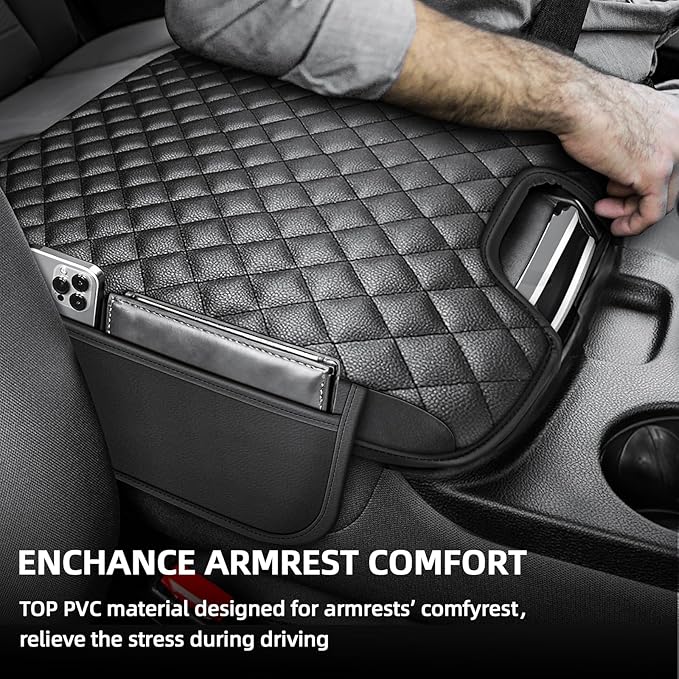 Center Console Cover Fit for 2013-2018 Dodge Ram 1500 & 2013-2024 Ram 2500/3500/1500 Classic Model for Jump Seat Console, Comfortable Armrest Pad, Middle Console Cover with 2 Side Pockets