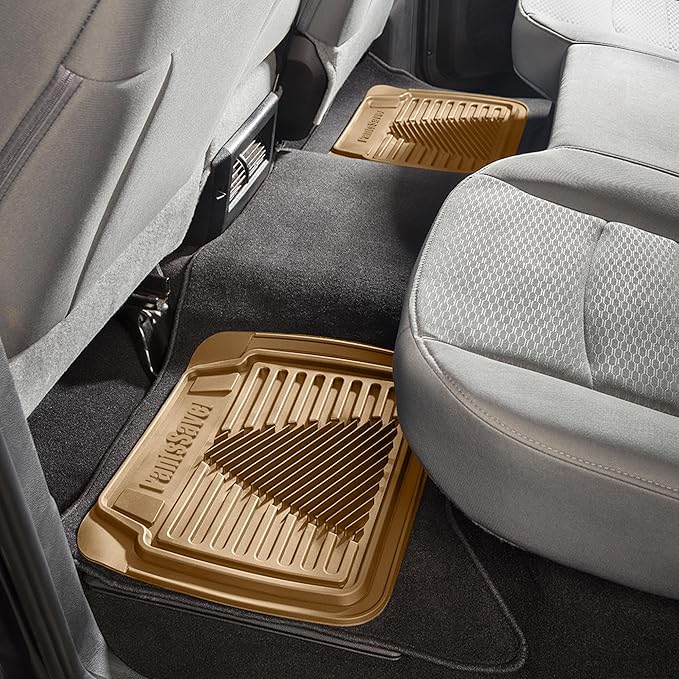 PantsSaver 3D All Weather Car Floor Mats - Trimmable Waterproof Rubber Liners All Season Protection for Car, Truck, SUV, Minivan - Fits Honda, Ford, Toyota, Nissan, Hyundai, Jeep & More 4 PC Set, Tan