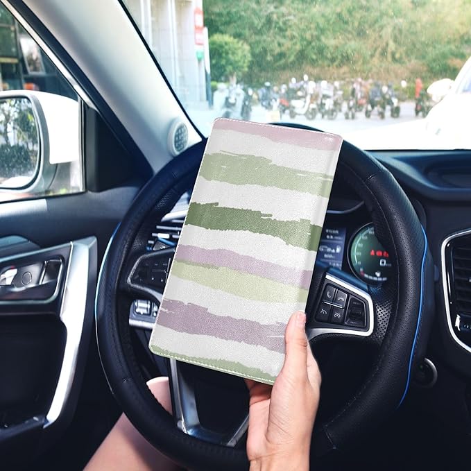 Qilmy Simple Solid Color Stripes Car Registration and Insurance Holder, Premium Pu Leather Vehicle Glove Box Organizer, Prefect Car Essentials Wallet for Driver License, Cards & Essential Documents783