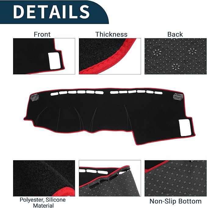 Dash Cover for Honda CRV Non-Slip | Center Console Dash Cover Mat Black Red 1 Pcs