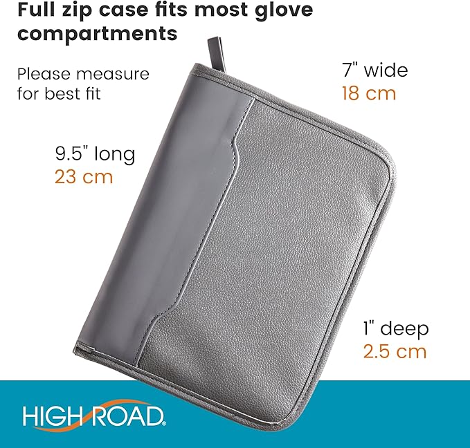 High Road Car Owners Manual Case and Glove Compartment Document Holder - Pebbled Faux Leather Glove Box Organizer for Car, SUV, Truck (Gray)