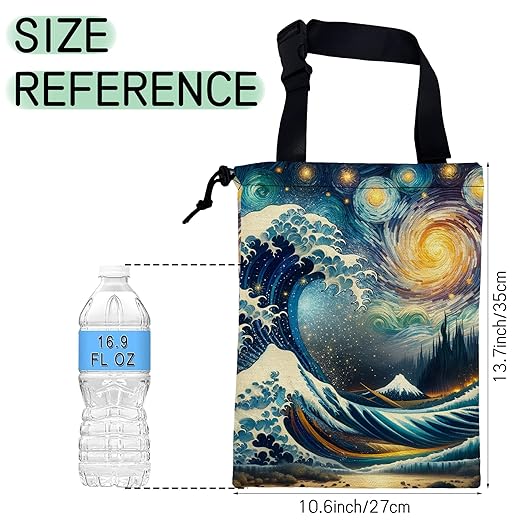 NHNXHWIA Sea Wave Car Trash Bag,Night Starry Sky Hanging Drawstring Car Garbage Bag,Waterproof Canvas Car Back Seat Organizer with Adjustable Buckle,for Vehicles,SUVs,Camping,Road Trips