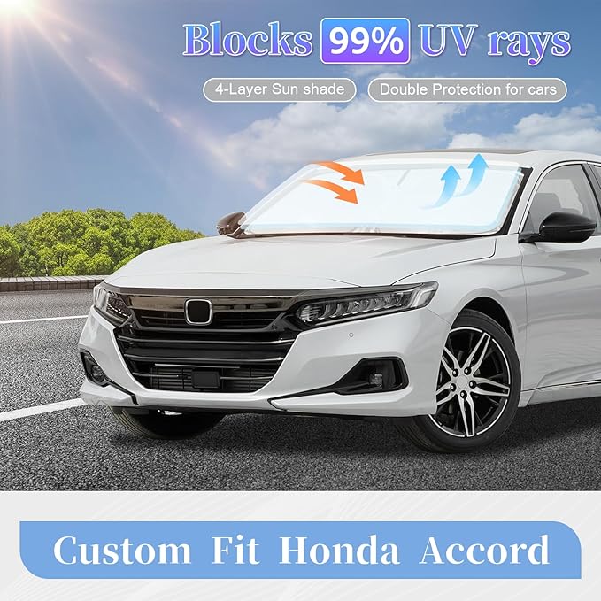ZOIBV for Honda Accord 10 Gen 2018-2022 Sun Shade Sunshade Windshield Cover, 4-Layer Front Window Shade Custom Fit Sun Visor 240T Foldable Shade Blocks UV Rays Cooler Car Accessories