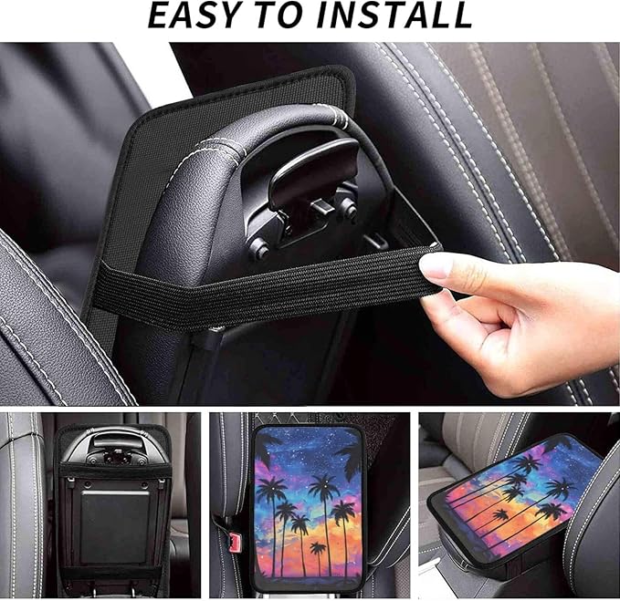 Universal Car Center Console Cushion Pad, Coconut Trees Night Sky Soft Waterproof Car Center Console Cover Auto Armrest Seat Box Cover Protector for Most Vehicle SUV Truck Car