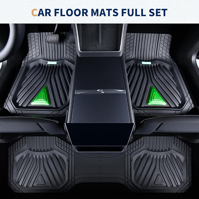 FLORICH Car Floor Mats, Heavy Duty Floor Mats for Cars, 3 Piece All-Weather Floor Mats with Anti-Slip Backing, Universal Trim-to-Fit, Waterproof Automotive Floor Mat for Cars Trucks SUV (Green)