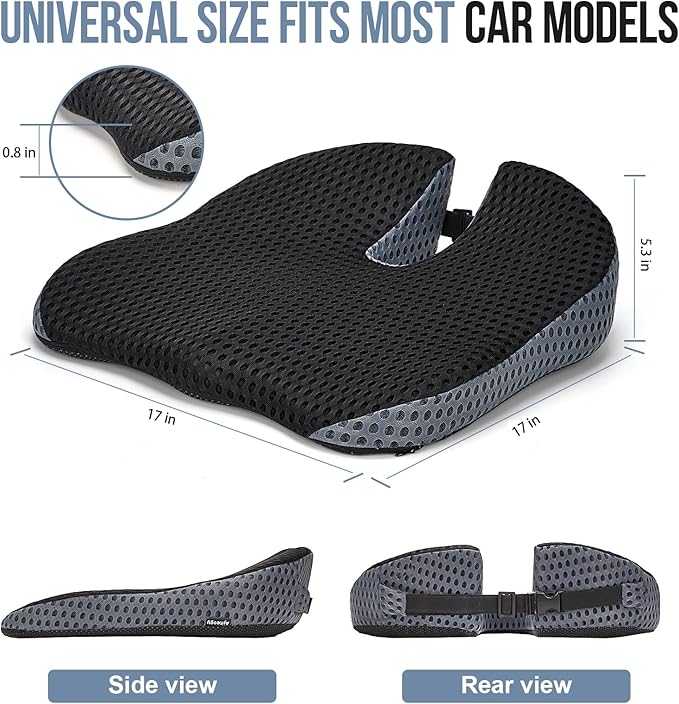 Ajiteogy Car Seat Cushion, Memory Foam Car Wedge Seat Cushion for Driving, Height Booster & Posture Support, 4D Mesh Seat Pad with Adjustable Straps - Universal Fit for Car, Truck, Vehicle