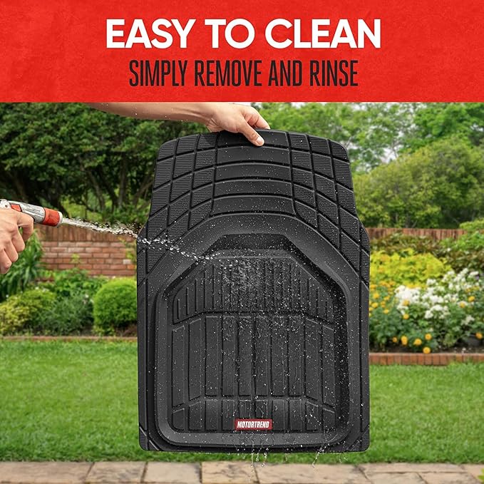 Motor Trend 943-BK FlexTough Defender Car Floor Mats -Next Generation Deep Dish Heavy Duty Contour Liners for Car SUV Truck & Van-All Weather Protection, Trim to Fit Most Vehicles Black