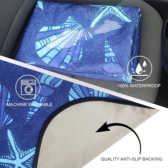 Sweat Towel Car Seat Cover Protector Rear Seats for Gym Workout,Running,Swimming,Beach and Hiking,Waterproof Universal Seat Cover for Car,Trucks,Van & SUV(Starfish Shell Conch,1pcs Rear Seat)