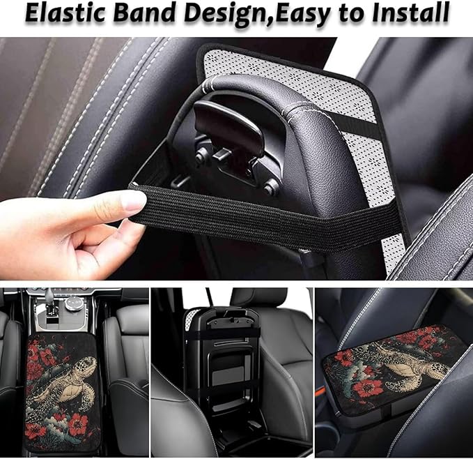 Bulopur Turtle Flower Arm Rest Cover Car Flannel Easy to Install Car Console Covers Vehicle Armrest Cover Vehicle Accessories 12.01 x 7.28 Inch Fit for Most Cars, Vehicles, SUVs