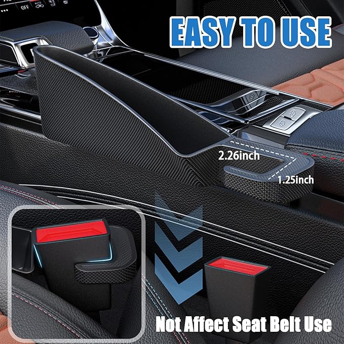 2026 Upgraded Short Car Seat Gap Filler Organizer with Storage Space,2PCS Car Seat Side Gap Filler for Storing Cell Phones,Keys,Cards,Cars Gaps Seats Fillers for Smaller Seats Gaps