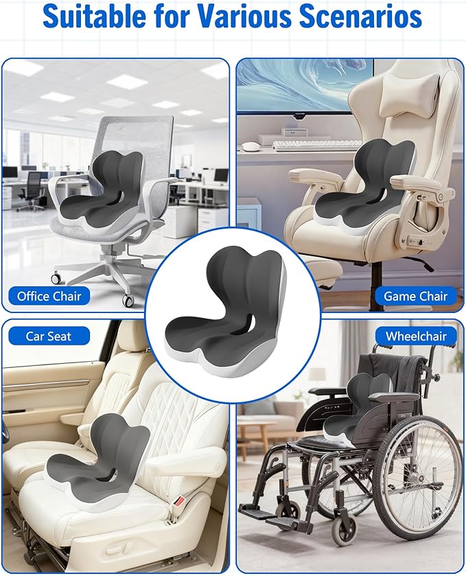 2 in 1 Booster Seat, Cooling Memory Foam Orthopedic Cushion for Sciatica Lower Back Pain Relief, Non-Slip Enhanced Visibility Pad for Truck SUV Office Chair