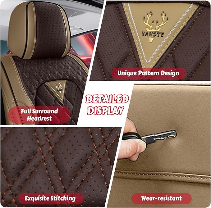 LPDK Fit for Kia Sportage Car Seat Covers Front Set 2pcs with Waterproof Leather,Lumbar Muscle Pain Healing Function,Airbag Compatible Automotive Breathable Seat Protectors(Ivory Coffee)