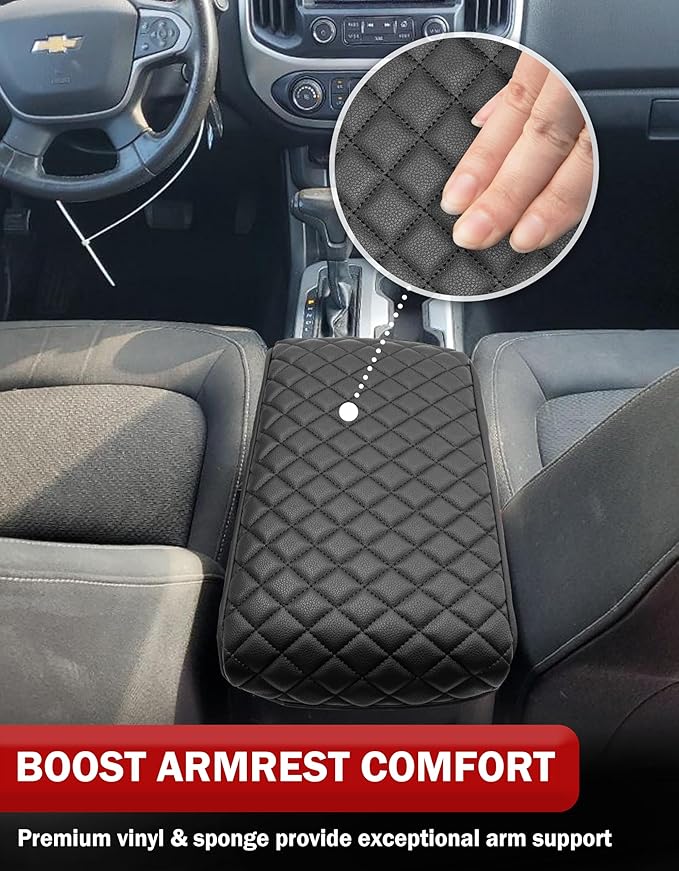 KBH Center Console Armrest Cover for Chevy Colorado & GMC Canyon 2015-2022, Vinyl Leather, Arm Rest Lid Cushion Pad Protector, Interior Accessories, Anti-Scratch, Black