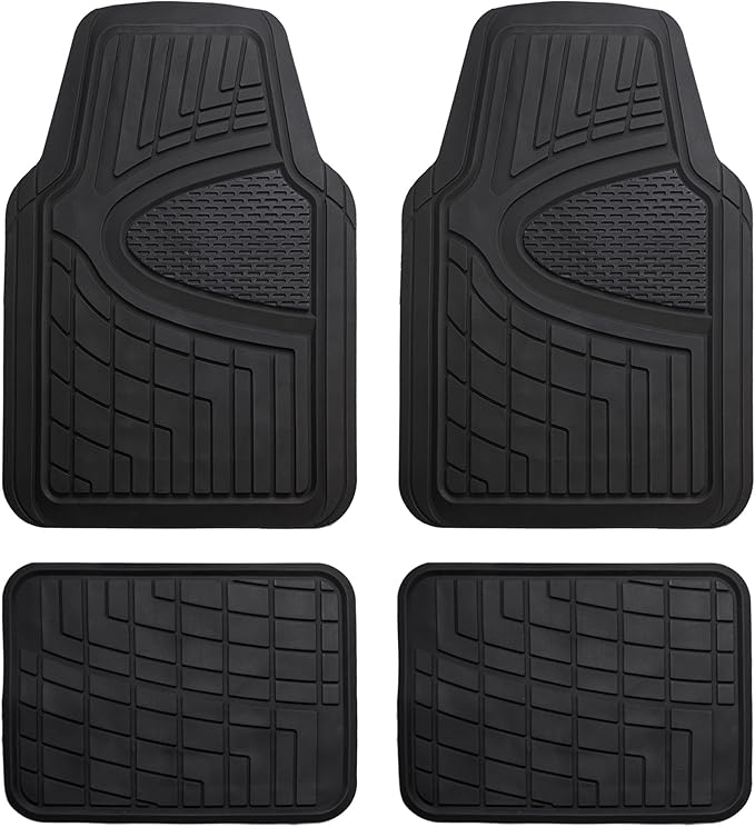 WYLF Automotive Floor Mats Waterproof Premium Tall Channel Trimmable Non-Slip Rubber Floor Mats - Full Set Black for Cars, Universal Fit, Floor Mats for Sedan, SUV, Truck Floor Mats