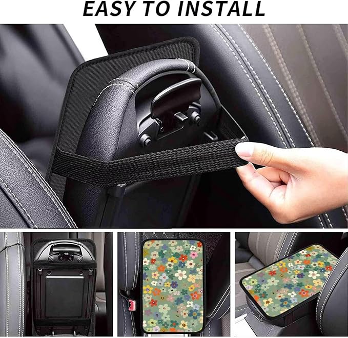 Daisy Floral Center Console Cover Wildflower Cute Comfortable Armrest Covers Protector Arm Rest Pad Car Accessories, Middle Console Cushion
