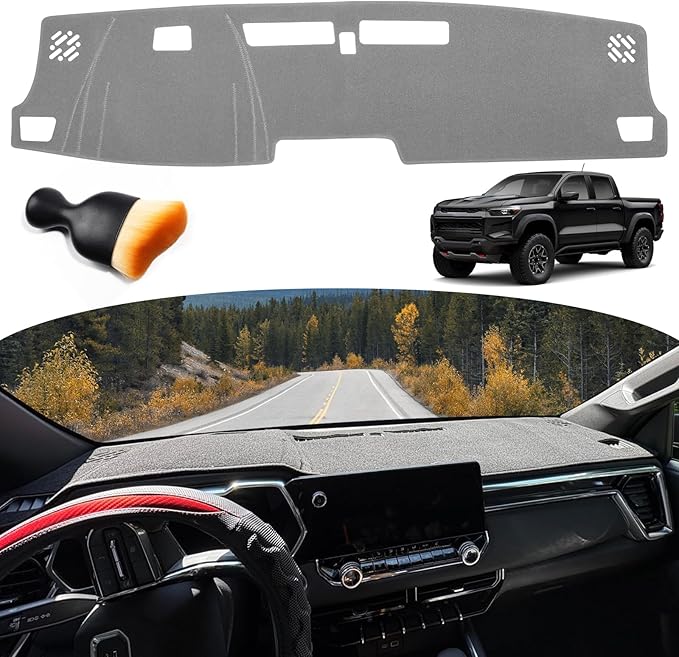 Dash Cover for Chevy Chevrolet Colorado/GMC Canyon 2023-2025 2026 Dashboard Cover Mat Non-Slip Center Console Protector Mat Sunshade(Gray)+1 Extra Handy Brush