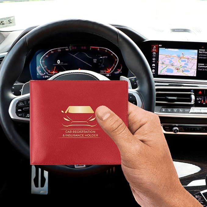 Performore Car Document Holder Wallets – Premium Organizer for Insurance and Registration Papers, 2 Clear Pockets with Strong Double-Sided Closure, Suitable for All Vehicles (4-Pack: 2 Black, 2 Red)