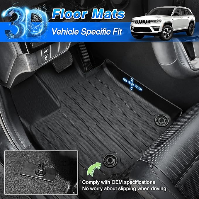 Grand Cherokee Floor Mats - Car Mats for Jeep Grand Cherokee 5-Seater 2022-2025(Include 4xe, Not WK or L), All Weather Floor Mats and Cargo Liner for Grand Cherokee Accessories, Heavy Duty Rubber Mats