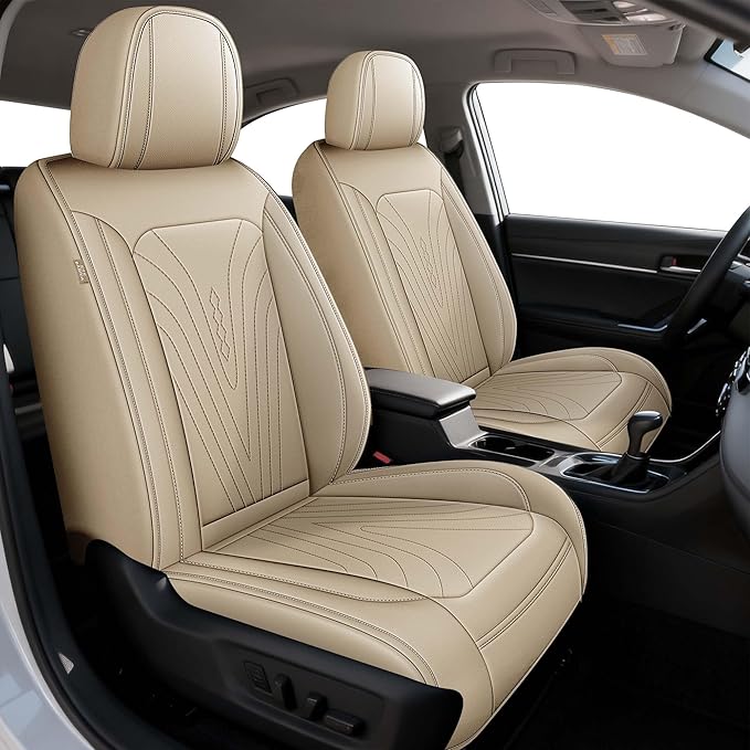 DISUTOGO Full Set Seat Covers Fit for Nissan Altima 2009-2025 2026 Waterproof Faux Leather Automotive Cushion Protector Car seat Covers Compatible Airbag(5 Seats, Beige)