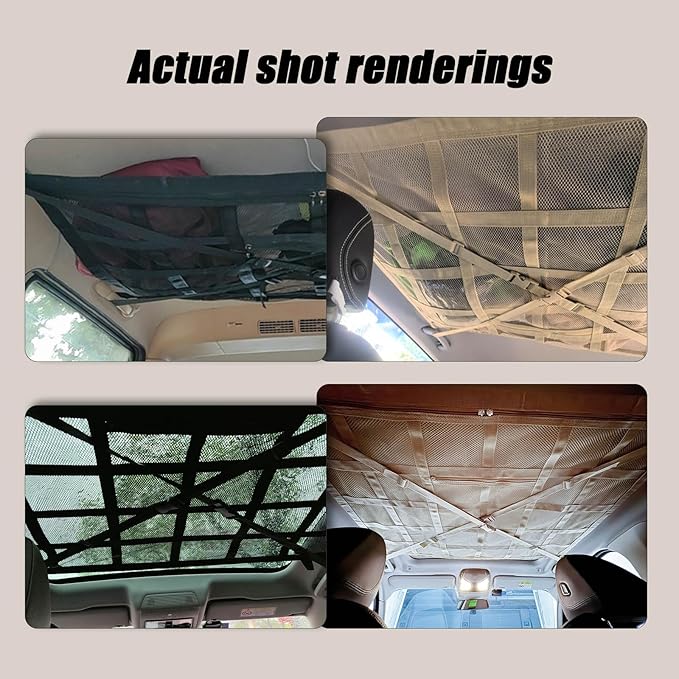 Overhead Car Organizer, Compatible with Chevrolet Silverado Pickup Truck 2019-2025 Car Roof Storage Net Universal Car Ceiling Storage for Camping Storage Bag,Black-Medium