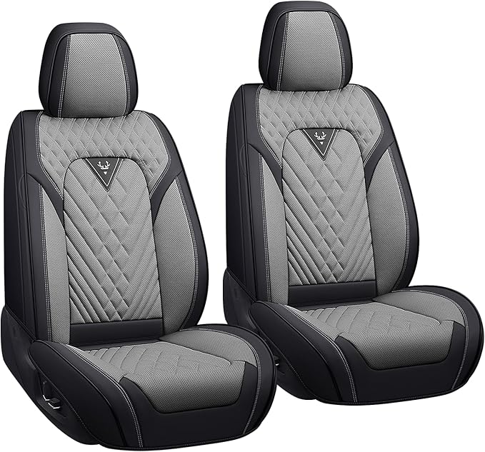 LPDK Fit for Kia Sportage Car Seat Covers Front Set 2pcs with Waterproof Leather,Lumbar Muscle Pain Healing Function,Airbag Compatible Automotive Breathable Seat Protectors(Grey Black)