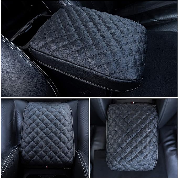 JKCOVER Premium Center Console Cover Compatible with Toyota Tacoma 2016 2017 2018 2019 2020 2021 2022 2023 PU Leather Car Armrest Cushion Protector (Black)