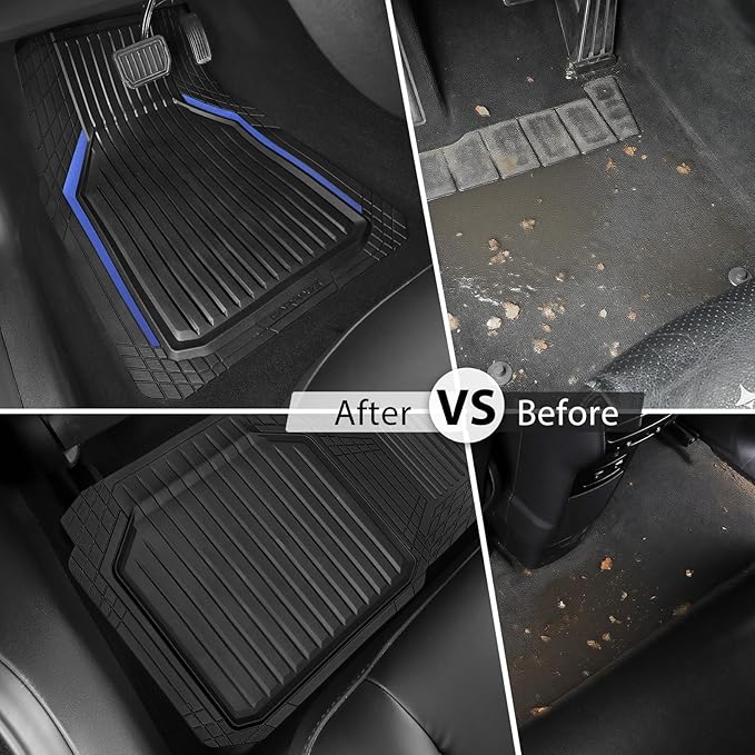 CAR PASS Heavy Duty Rubber Floor Mats for Car, Waterproof Liner Deep Dish Car Mats Full Sets, Universal Trim to Fit for SUV Truck Sedans Vans, All Weather Automotive Floor Mats 3pcs, Black Blue